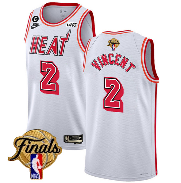 Heat 2 Gabe Vincent White Nike 2023 NBA Finals NO.6 Patch Classic Edition Swingman Jersey - Click Image to Close