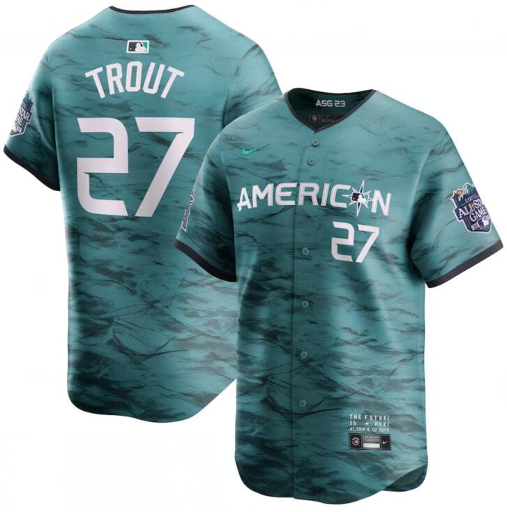 American League 27 Mike Trout Teal Nike 2023 MLB All-Star Game Jersey