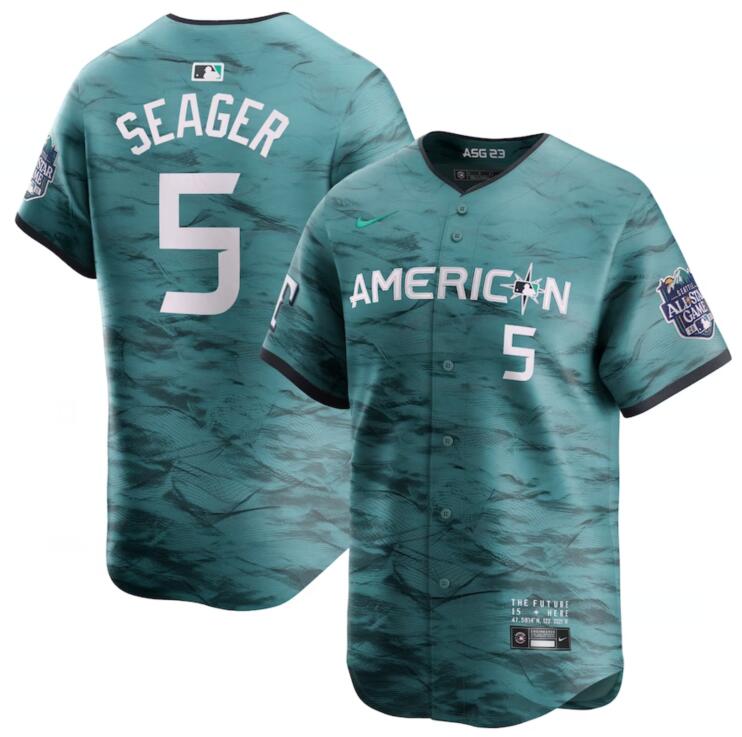American League 5 Corey Seager Teal Nike 2023 MLB All-Star Game Jersey