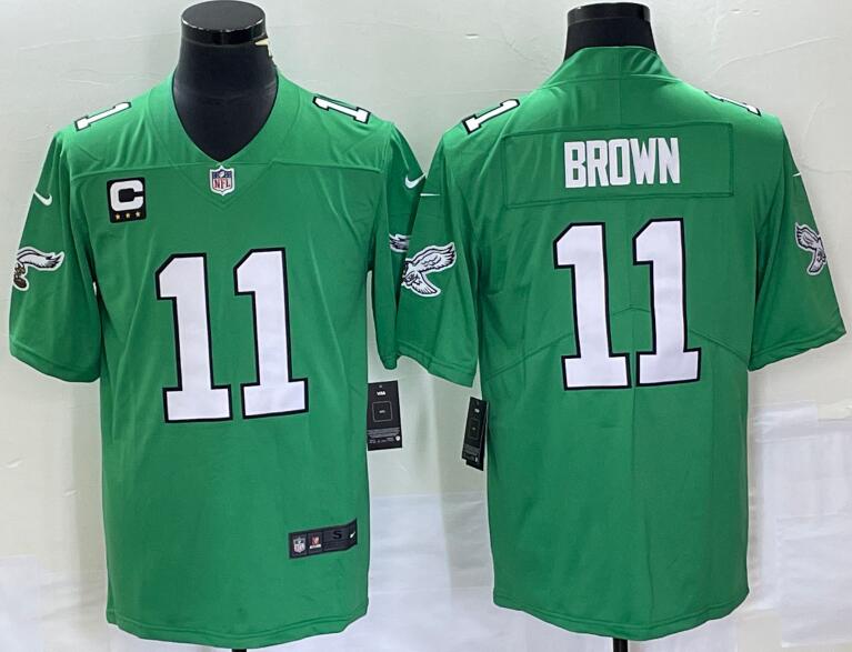 Nike Eagles 11 AJ Brown Green Vapor Limited C Patch Throwback Jersey - Click Image to Close
