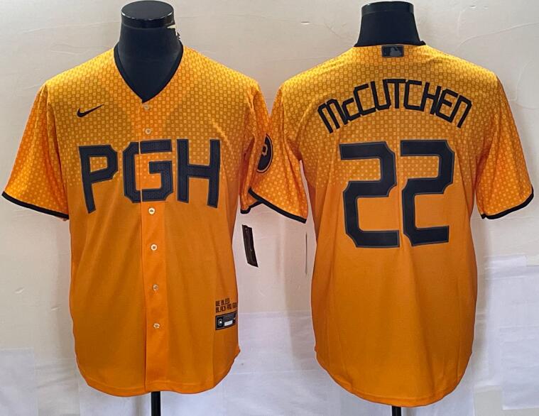 Pirates 22 Andrew McCutchen Gold Nike 2023 City Connect Cool Base Jersey