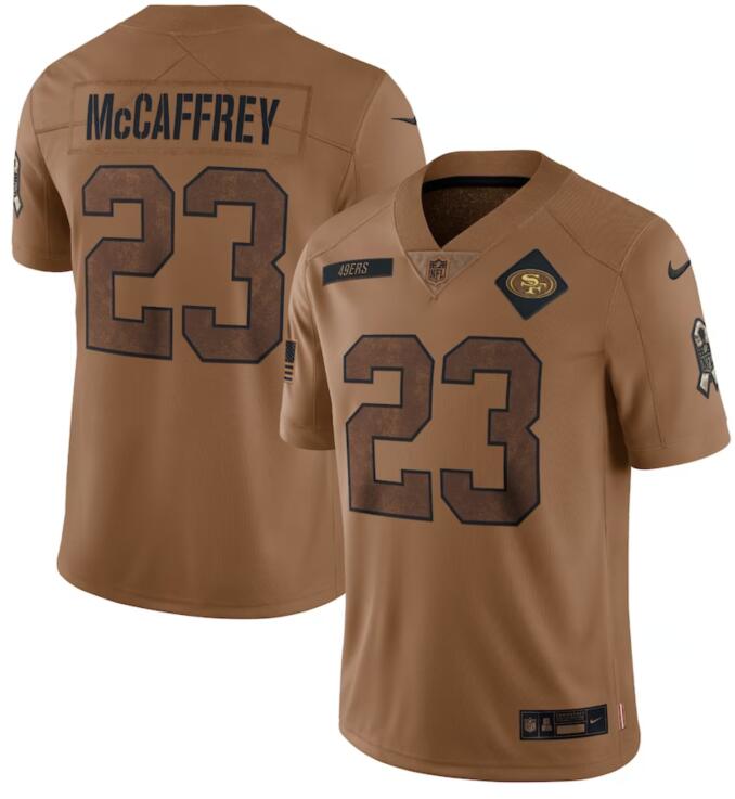 Nike 49ers 23 Christian McCaffrey Brown 2023 Salute To Service Limited Jersey - Click Image to Close