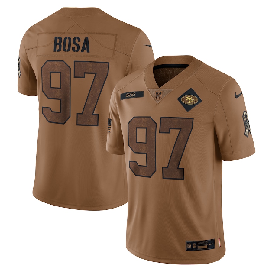 Nike 49ers 97 Nick Bosa Brown 2023 Salute To Service Limited Jersey - Click Image to Close