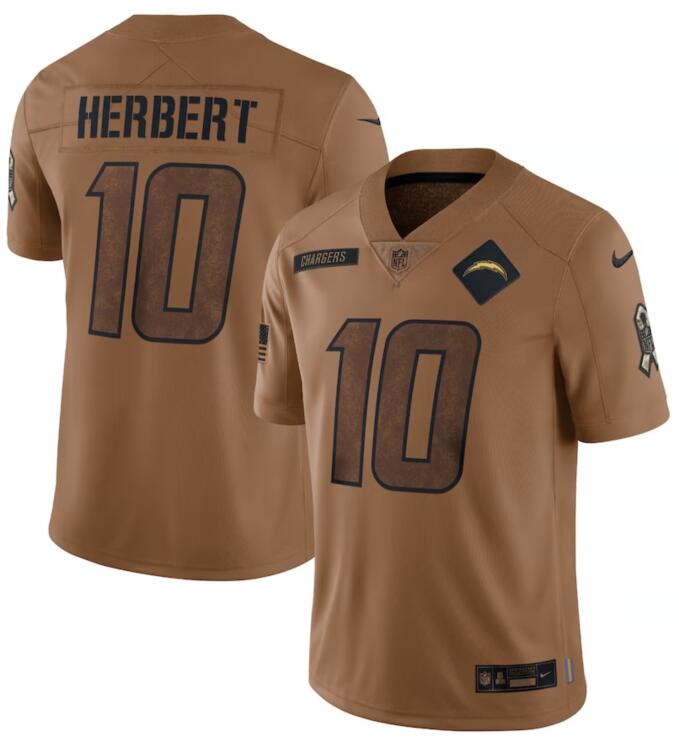 Nike Chargers 10 Justin Herbert Brown Brown 2023 Salute To Service Limited Jersey - Click Image to Close
