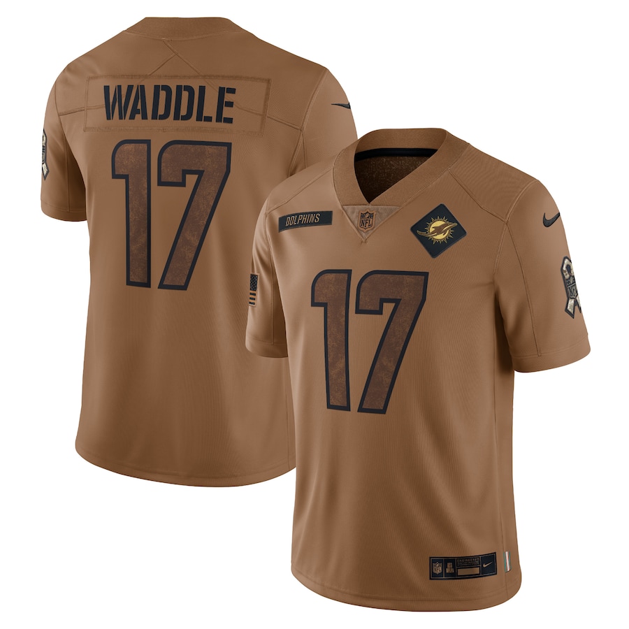 Nike Dolphins 17 Jaylen Waddle Brown 2023 Salute To Service Limited Jersey - Click Image to Close