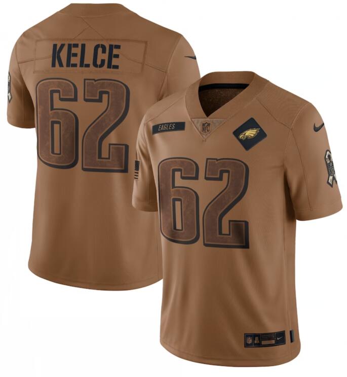 Nike Eagles 62 Jason Kelce Brown 2023 Salute To Service Limited Jersey