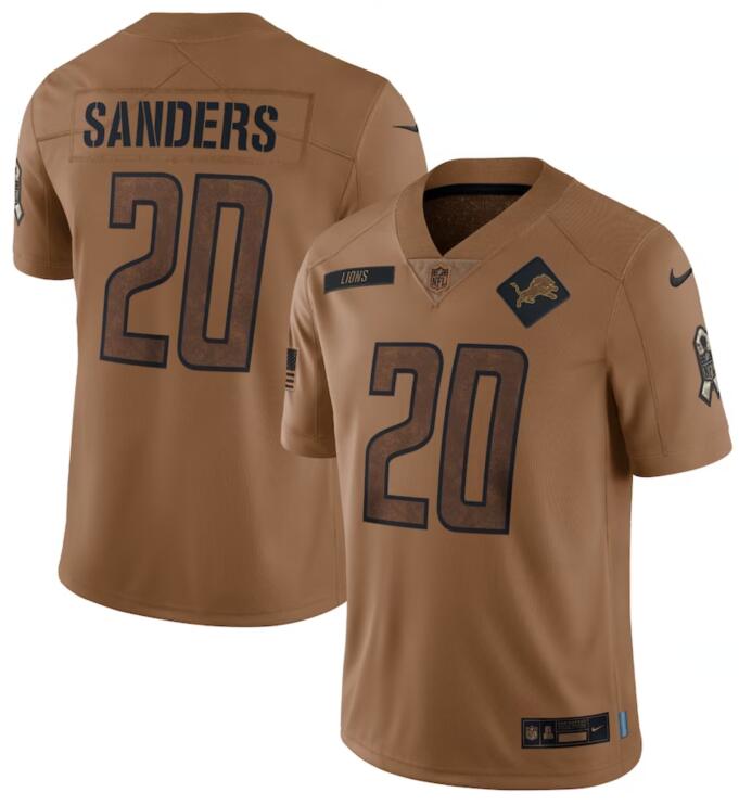 Nike Lions 20 Barry Sanders Brown Brown 2023 Salute To Service Limited Jersey