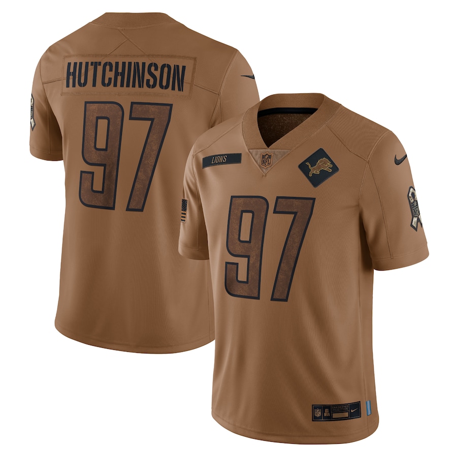 Nike Lions 97 Aidan Hutchinson Brown 2023 Salute To Service Limited Jersey