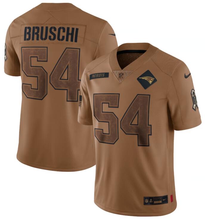 Nike Patriots 54 Tedy Bruschi Brown 2023 Salute To Service Limited Jersey