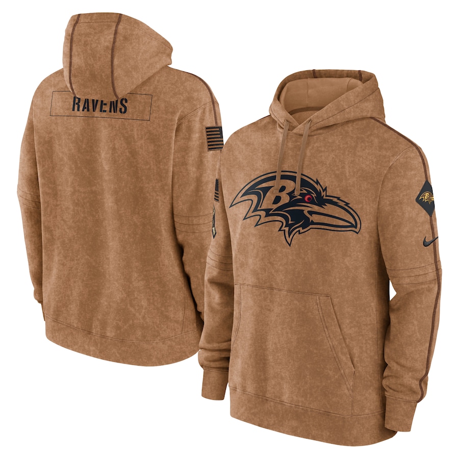 Men's Baltimore Ravens Nike Brown 2023 Salute To Service Club Pullover Hoodie - Click Image to Close