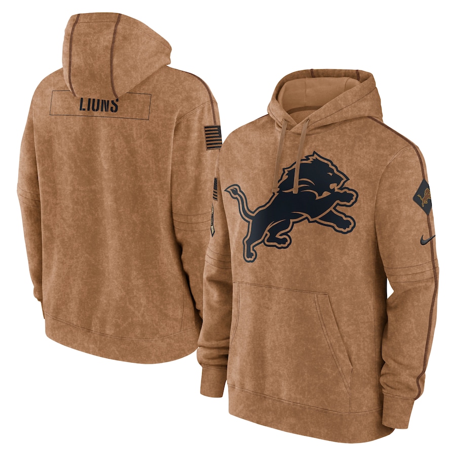 Men's Detroit Lions Nike Brown 2023 Salute To Service Club Pullover Hoodie - Click Image to Close
