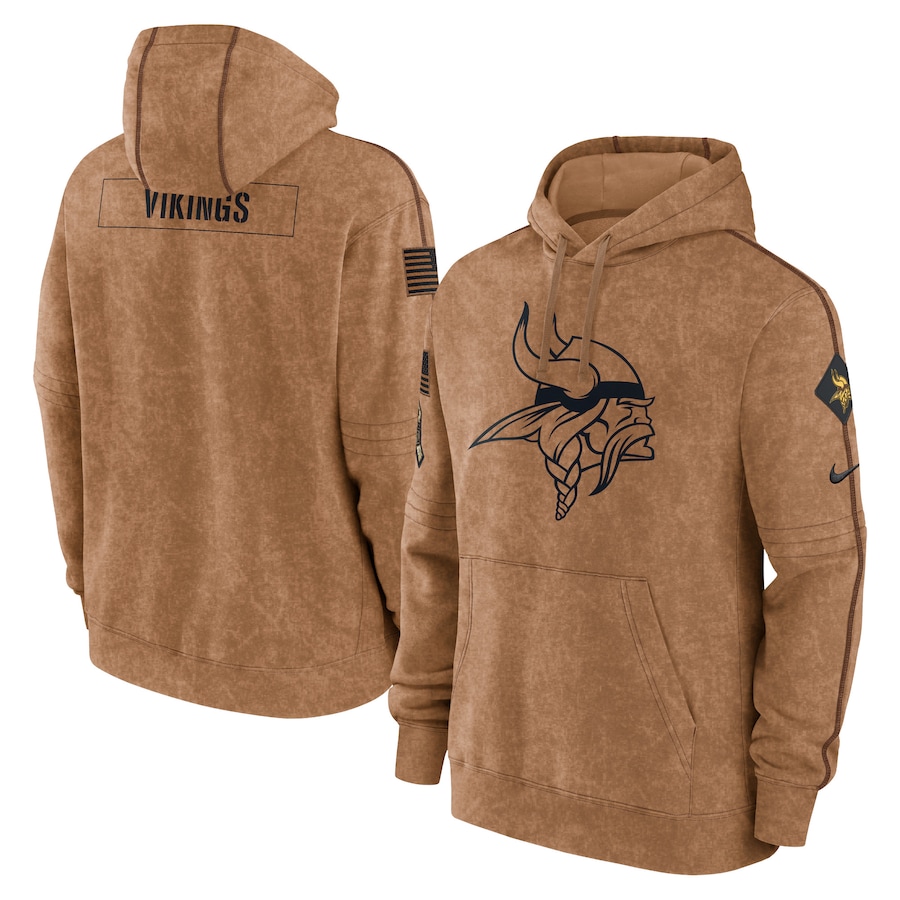 Men's Minnesota Vikings Nike Brown 2023 Salute To Service Club Pullover Hoodie - Click Image to Close