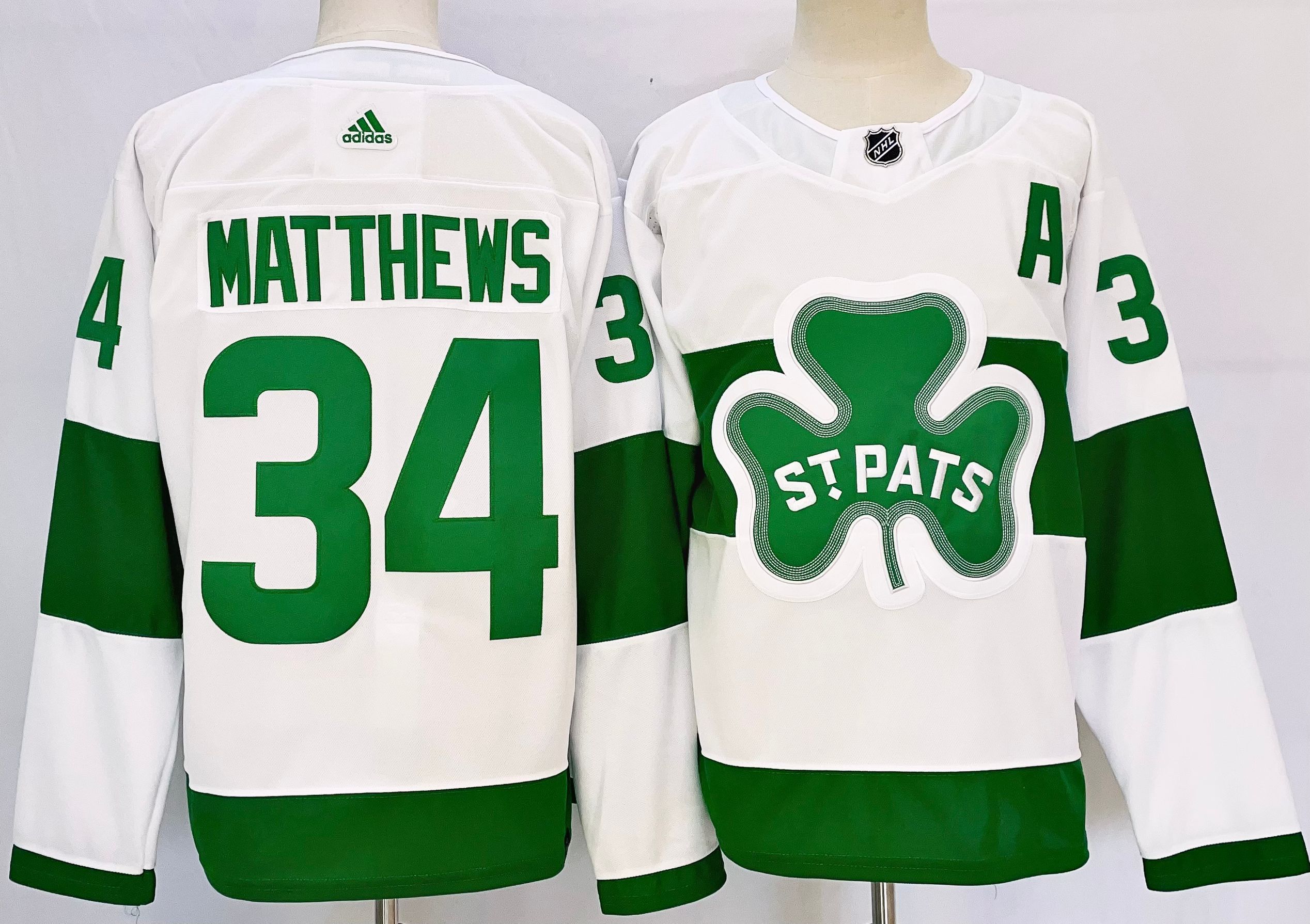 Maple Leafs 34 Auston Matthews White St Patricks Adidas Jersey - Click Image to Close