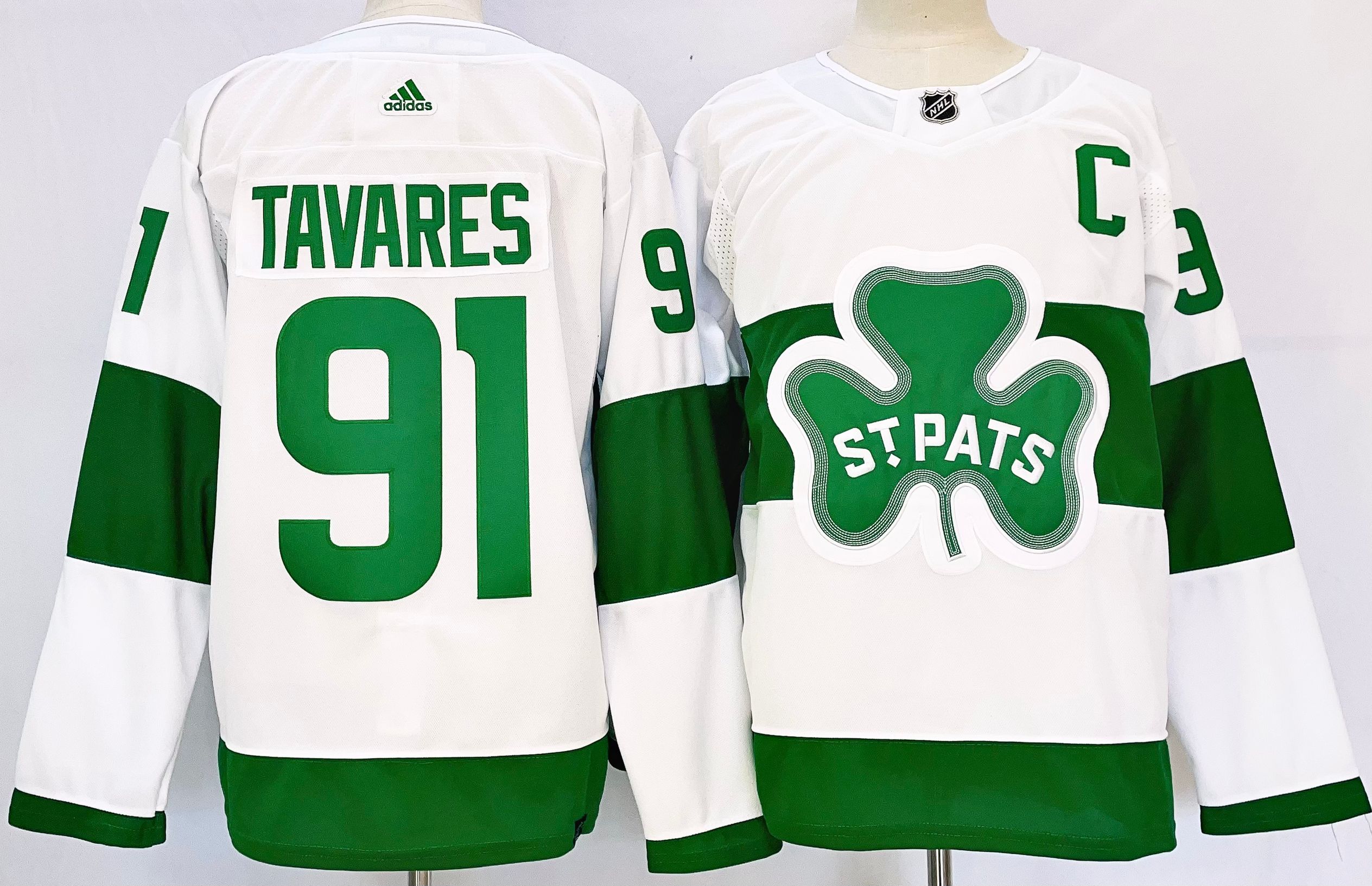 Maple Leafs 91 John Tavares White St Patricks Adidas Jersey - Click Image to Close