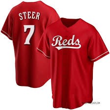 Reds 7 Spencer Steer Red Nike Cool Base Jersey - Click Image to Close