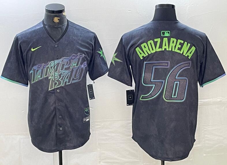 Rays 56 Randy Arozarena Charcoal Nike 2024 City Connect Cool Base Jersey