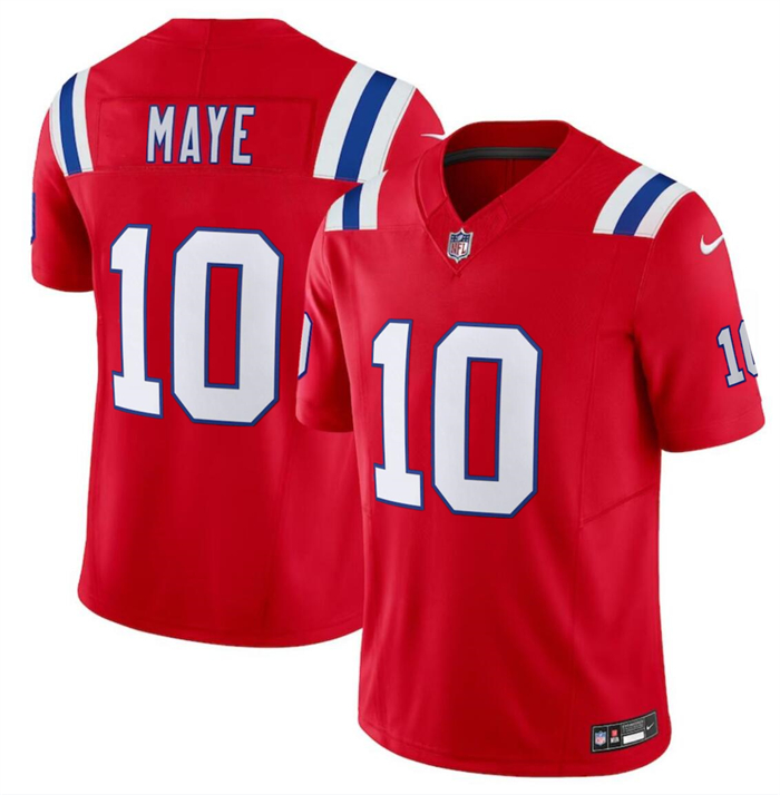 Nike Patriots 10 Drake Maye Red 2024 NFL Draft Vapor Limited Jersey