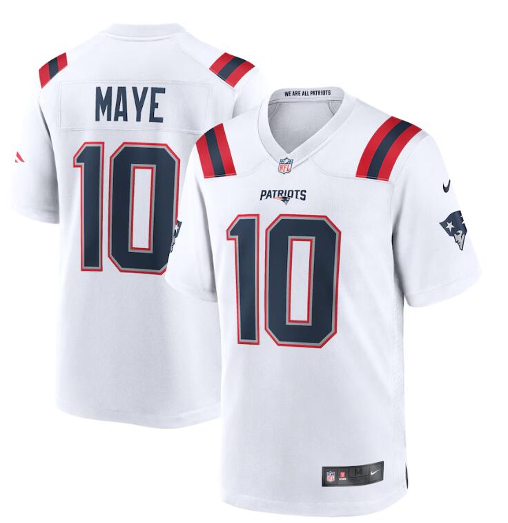 Nike Patriots 10 Drake Maye White 2024 NFL Draft Vapor Limited Jersey