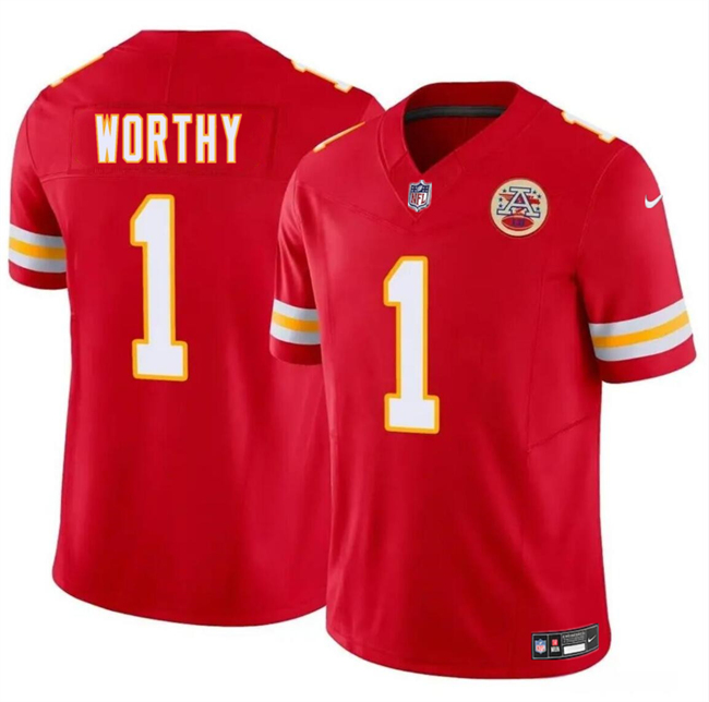 Nike Chiefs 1 Xavier Worthy Red 2024 NFL Draft Vapor Limited Football Jersey