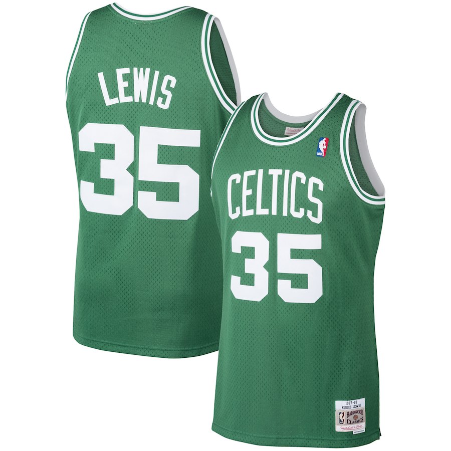 Celtics 35 Reggie Lewis Kelly Green Printed 1987-88 Hardwood Classic Jersey