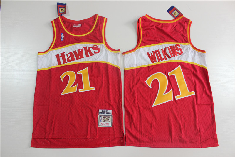 Hawks 21 Dominique Wilkins Red 1986-87 Hardwood Classics Jersey