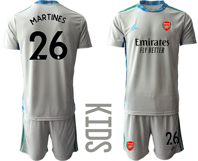 2020-21 Arsenal 26 MARTINES Gray Youth Goalkeeper Soccer Jersey