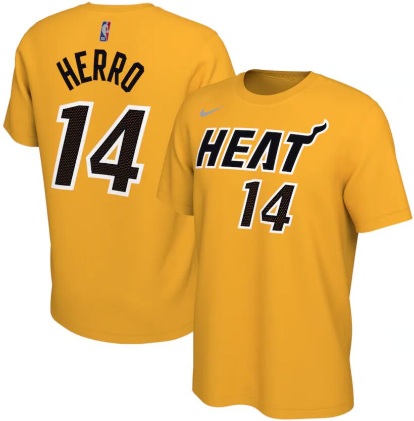 Men's Miami Heat Tyler Herro Nike Trophy Gold 2020-21 Earned Edition Name & Number T-Shirt