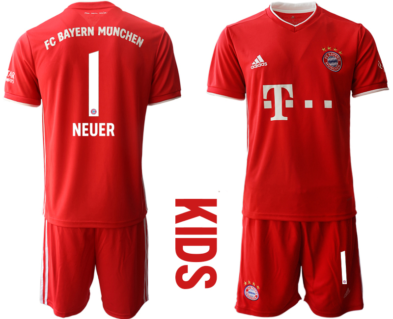 2020-21 Bayern Munich 1 NEUER Youth Home Soccer Jersey