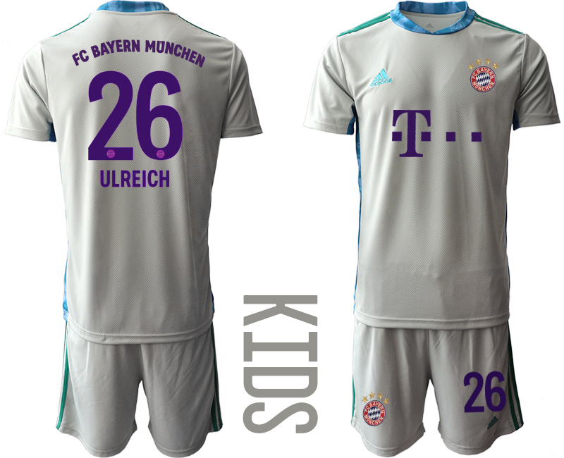 2020-21 Bayern Munich 26 ULREICH Gray Youth Goalkeeper Soccer Jersey
