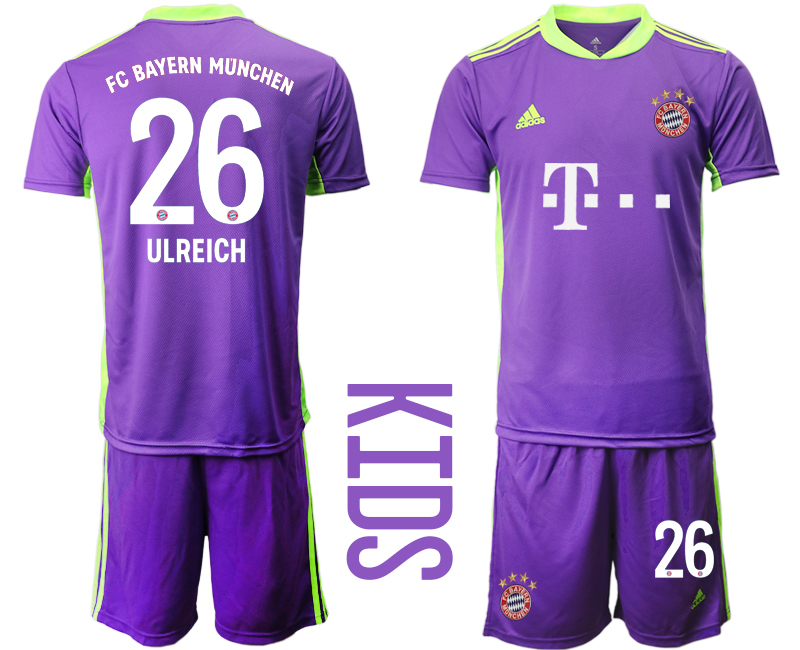 2020-21 Bayern Munich 26 ULREICH Purple Youth Goalkeeper Soccer Jersey