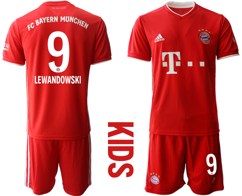2020-21 Bayern Munich 9 LEWANDOWSKI Youth Home Soccer Jersey