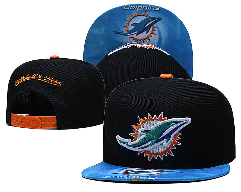 Dolphins Team Logo Black Mitchell & Ness Adjustable Hat LH - Click Image to Close