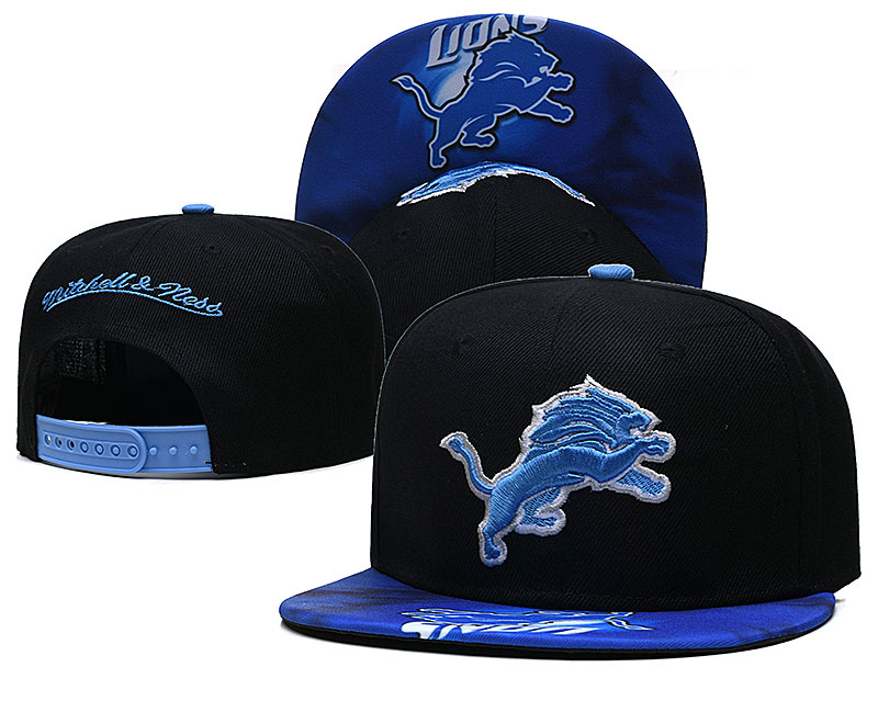 Lions Team Logo Black Mitchell & Ness Adjustable Hat LH - Click Image to Close