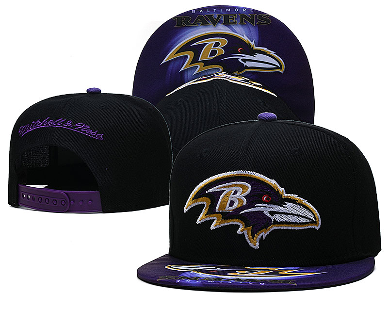 Ravens Team Logo Black Mitchell & Ness Adjustable Hat LH