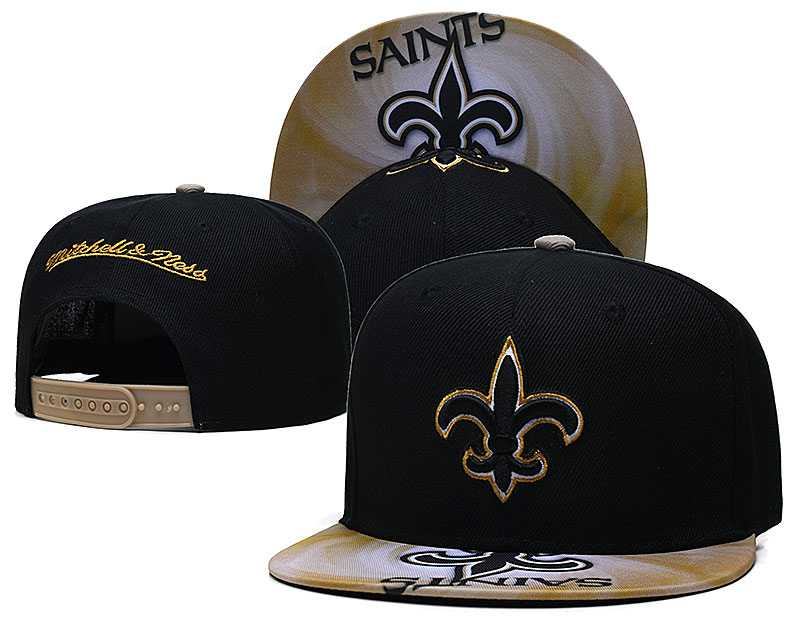 Saints Team Logo Black Mitchell & Ness Adjustable Hat LH