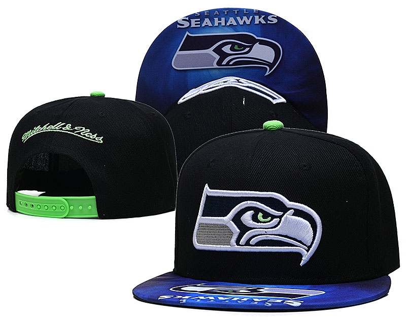 Seahawks Team Logo Black Mitchell & Ness Adjustable Hat LH
