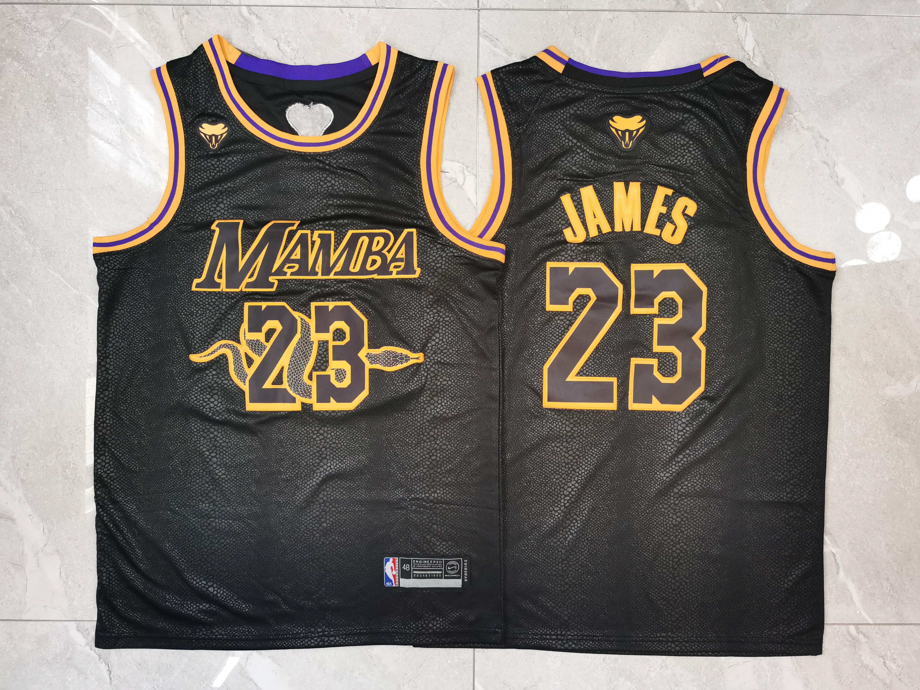 Lakers 23 Lebron James Black Mamba Swingman Jersey - Click Image to Close