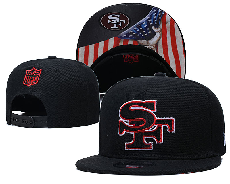 49ers Team Logo Black USA Flag Adjustable Hat GS - Click Image to Close