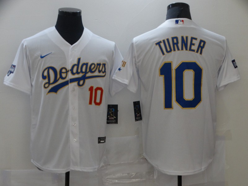 Dodgers 10 Justin Turner White Nike 2021 Gold Program Cool Base Jerseys - Click Image to Close