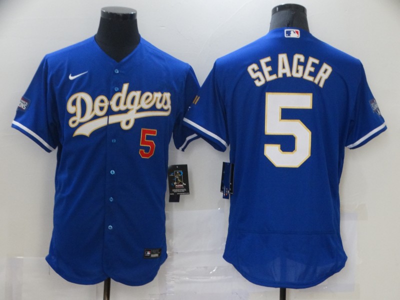 Dodgers 5 Corey Seager Royal Nike 2021 Gold Program Flexbase Jersey