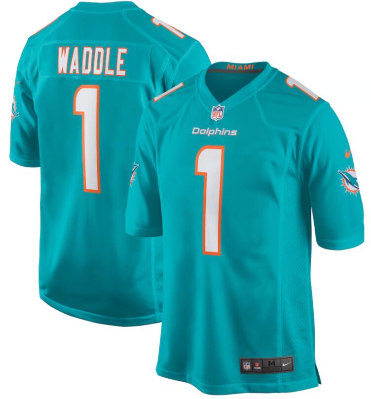 Nike Dolphins 1 Jaylen Waddle Aqua 2021 NFL Draft Vapor Untouchable Limited Jersey - Click Image to Close