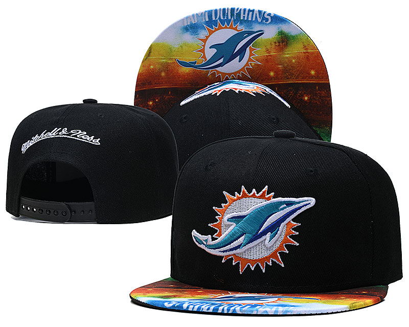 Dolphins Team Logo Black Mitchell & Ness Adjustable Hat LH