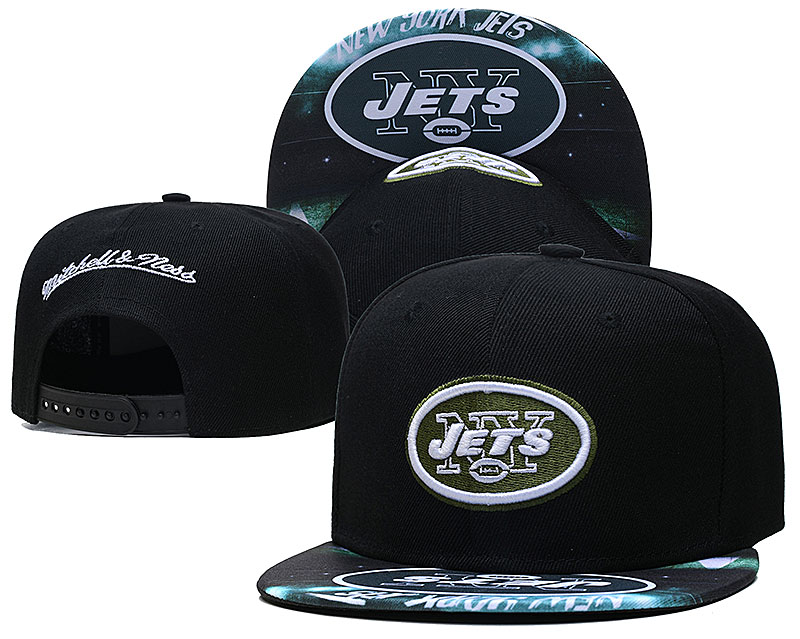 Jets Team Logo Black Mitchell & Ness Adjustable Hat LH