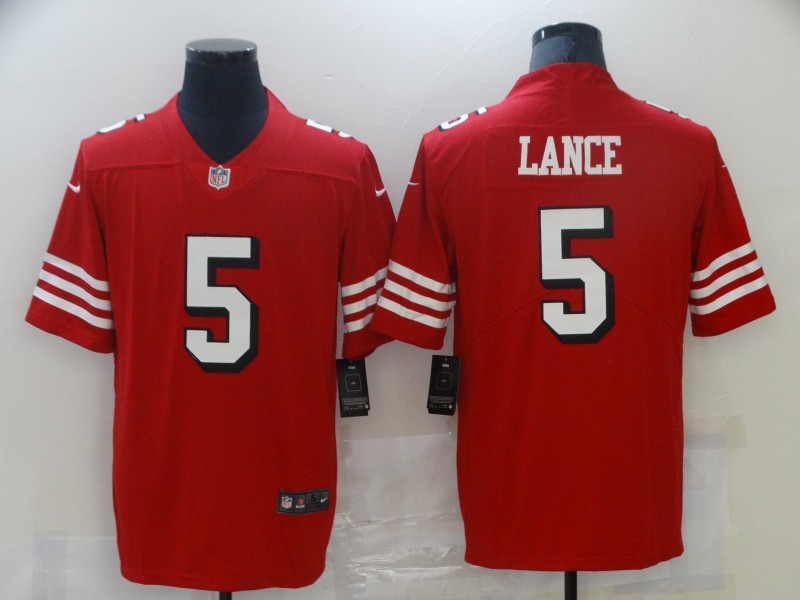 Nike 49ers 5 Trey Lance Red 2021 Draft Color Rush Vapor Limited Jersey