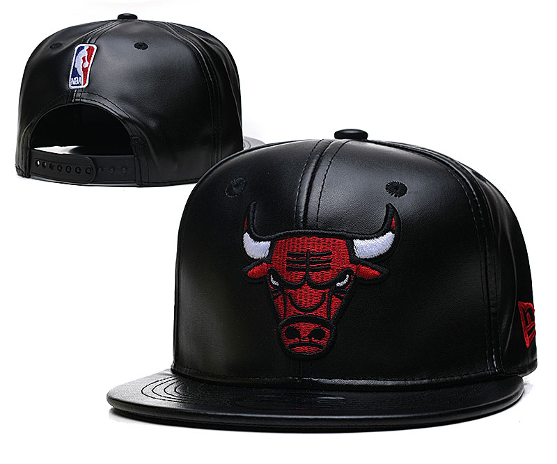 Bulls Team Logo All Black Leather Adjustable Hat TX