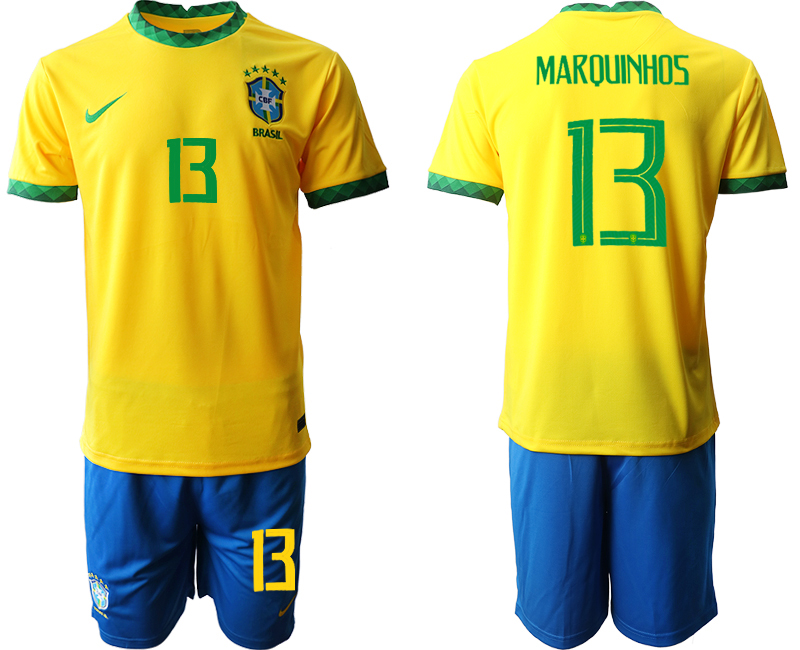 2020-21 Brazil 13 MARQUINHOS Home Soccer Jersey