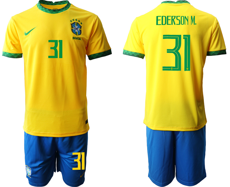 2020-21 Brazil 31 EDERSON M. Home Soccer Jersey