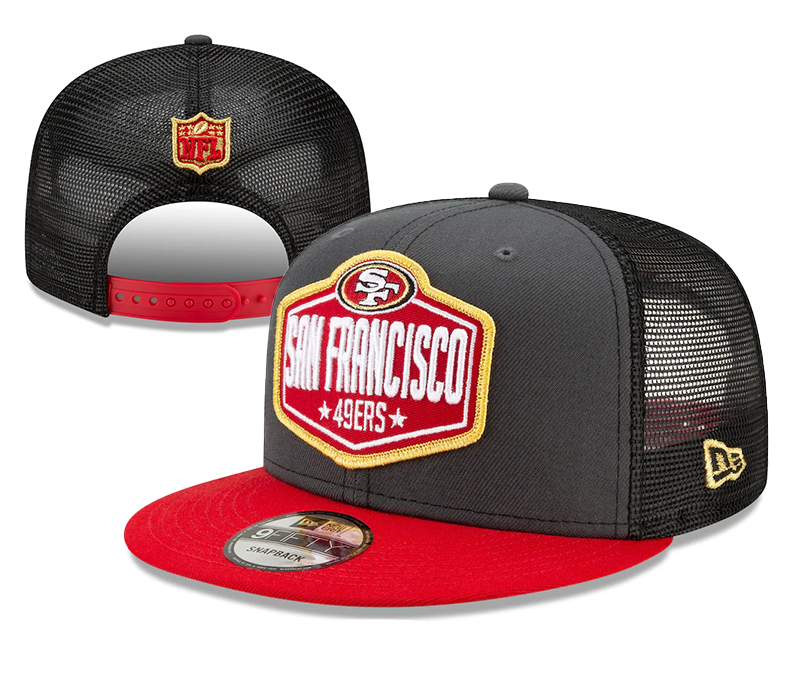 49ers Team Logo Black Red 2021 NFL Draft New Era Adjustable Hat YD - Click Image to Close