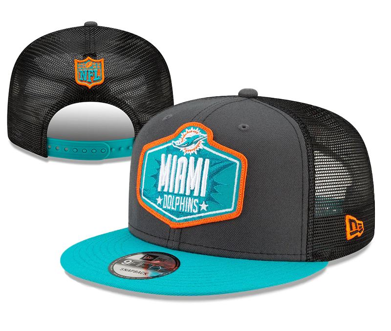 Dolphins Team Logo Black Aque 2021 NFL Draft New Era Adjustable Hat YD - Click Image to Close