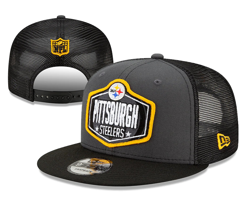 Steelers Team Logo Black Gray 2021 NFL Draft New Era Adjustable Hat YD
